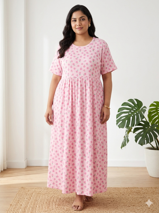 Light Pink Tiny Floral Print Crush Frock