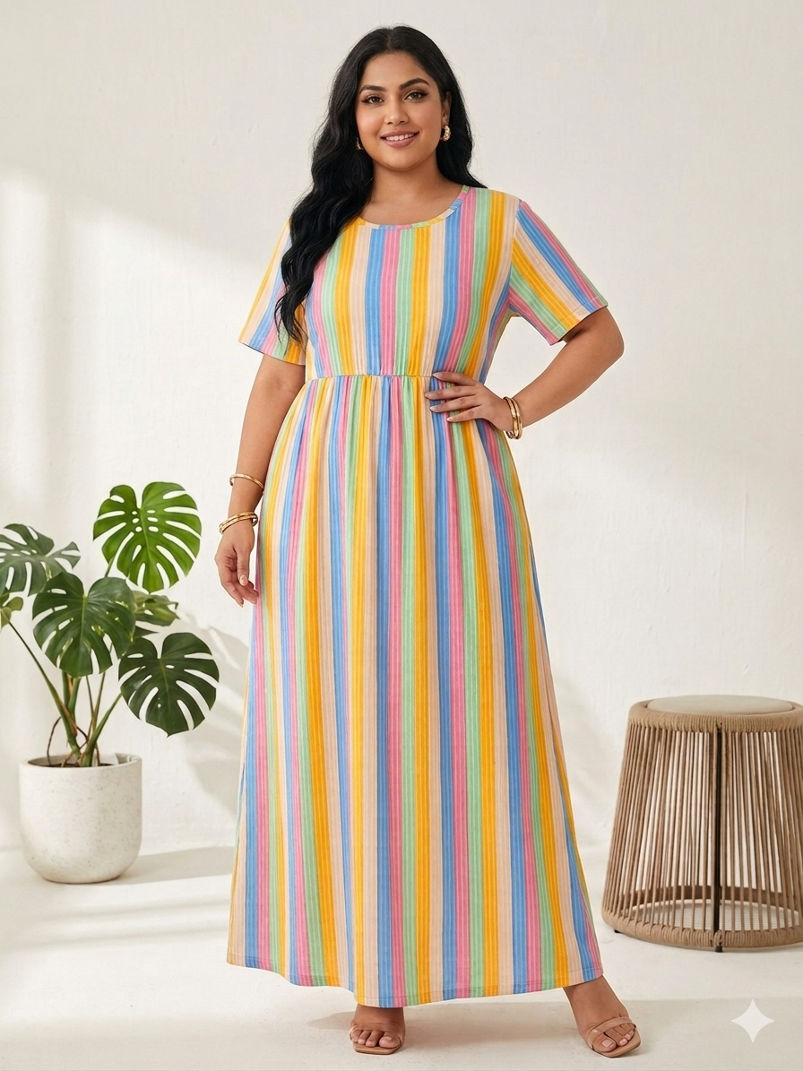 Multicolor Stripe Print Crush Frock
