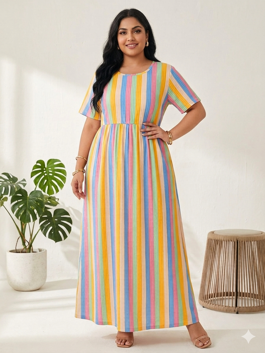 Multicolor Stripe Print Crush Frock