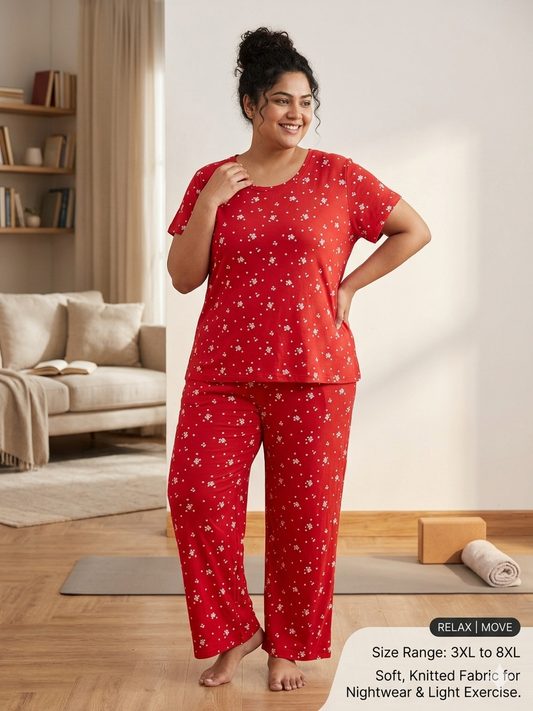 Red Ditsy Floral Print T-Shirt and Palazzo Set