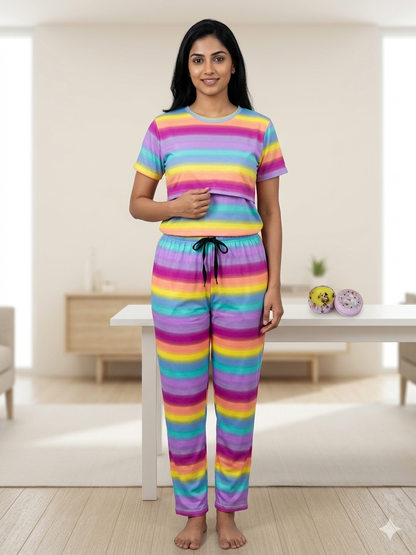 Ombre Color Stripes Printed Feeding Top and Pant Set