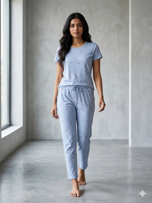 Bluish-Gray Hearty Printed T-shirt with Combo Pant Set