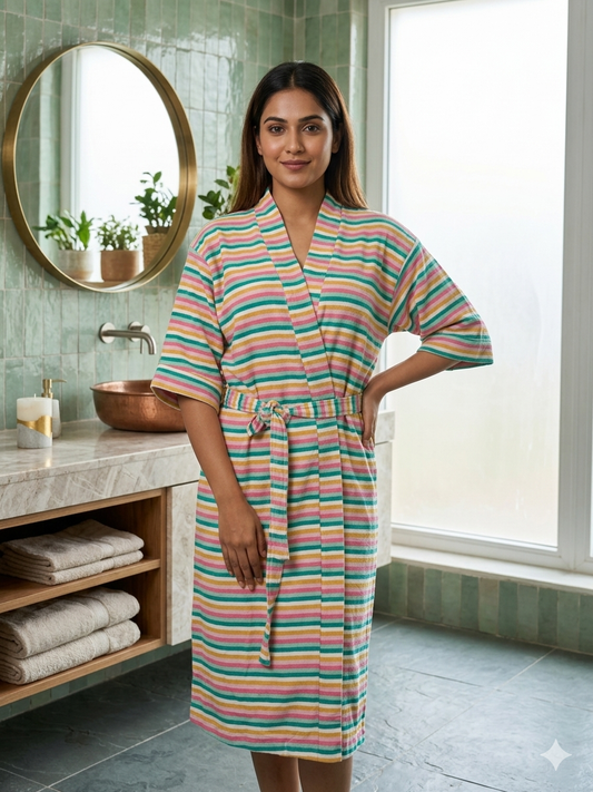 Mint Green Pink Yellow Stripe Bath Robe