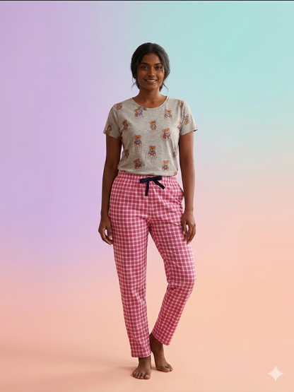 Grey Teddy Bear Print T-Shirt and Pant Set