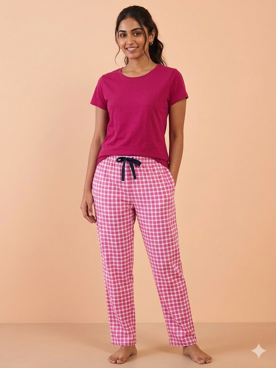 Dark red Solid T-Shirt and Pant Set
