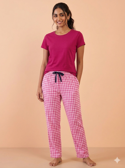 Dark red Solid T-Shirt and Pant Set
