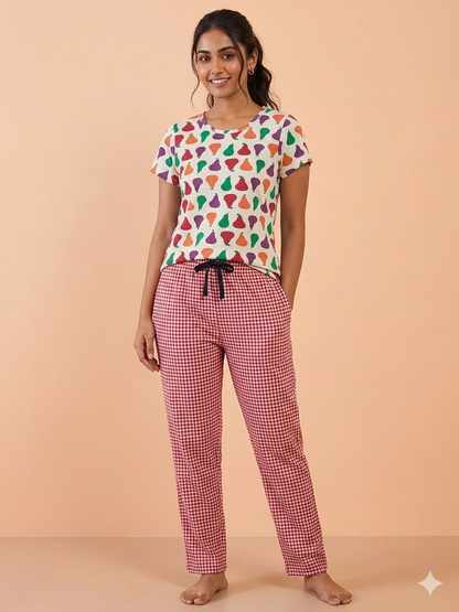 Cream Pear Print T-Shirt and Pant Set