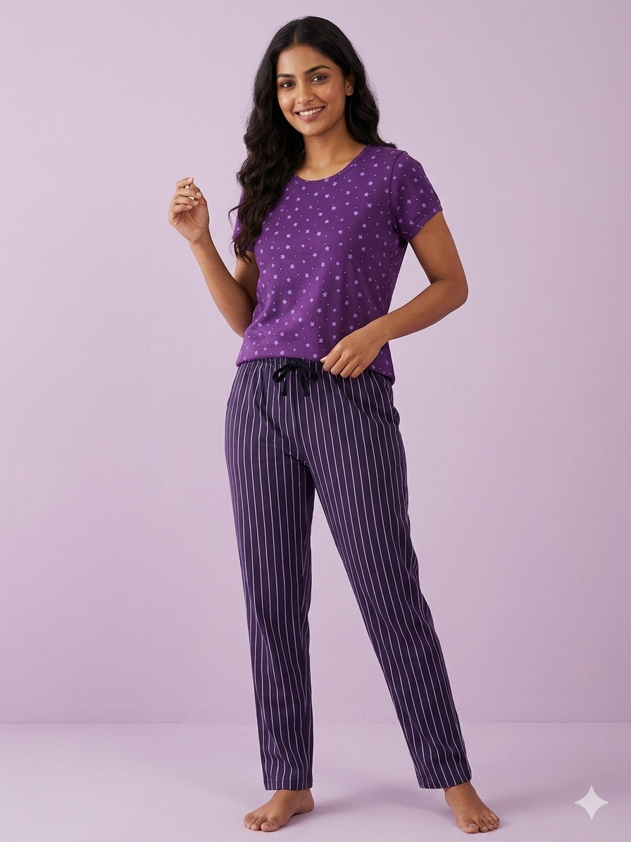 Purple Star Print T-Shirt and Pant Set