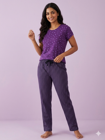 Purple Star Print T-Shirt and Pant Set