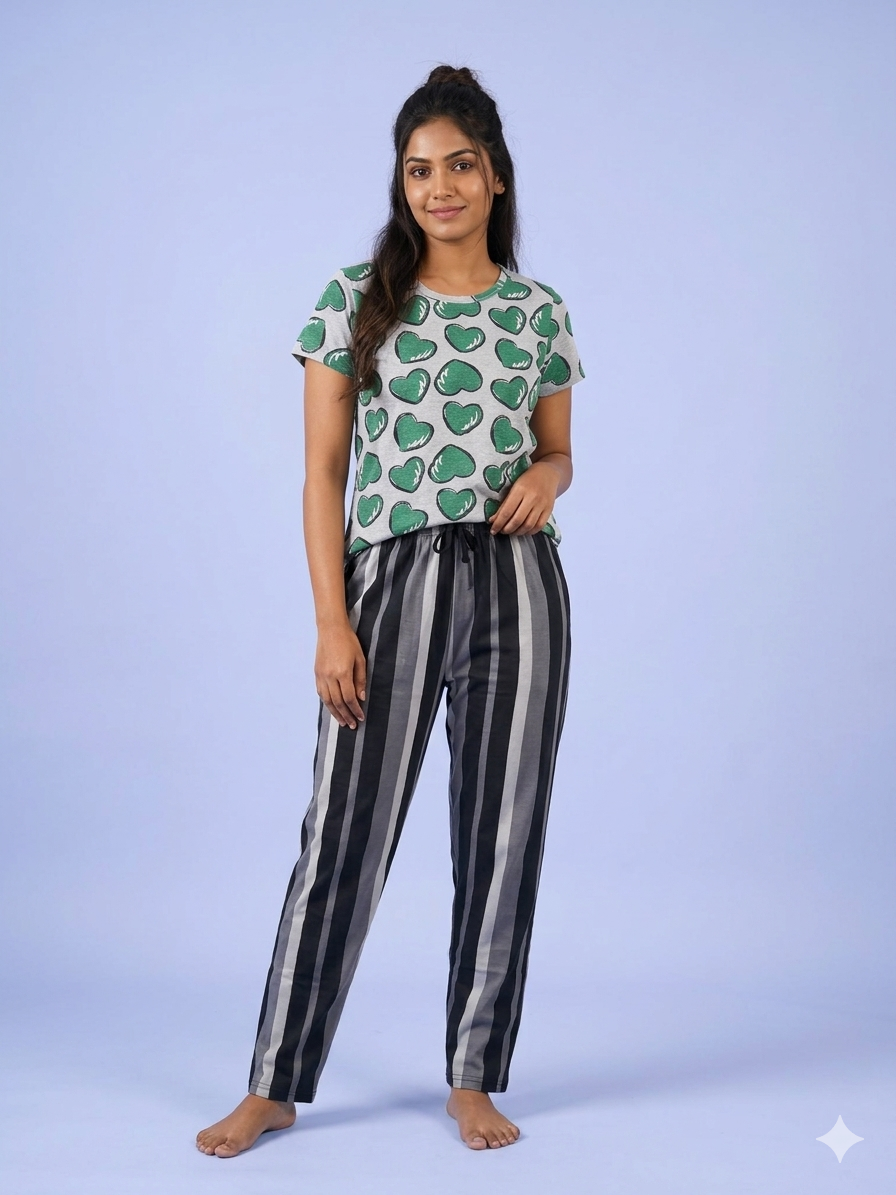 Grey Heart Print T-Shirt and Pant Set