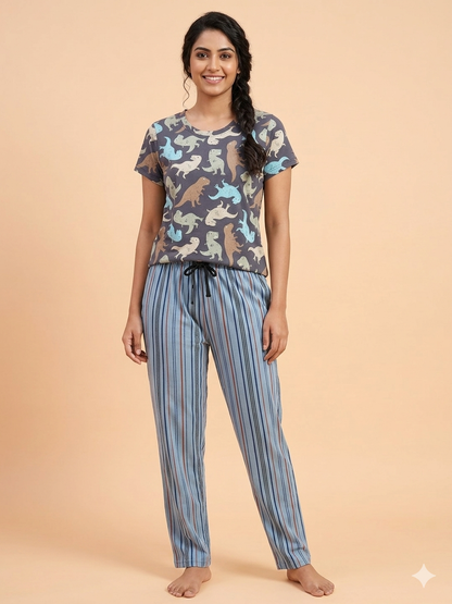Grey Dinosaur Print T-Shirt and Pant Set