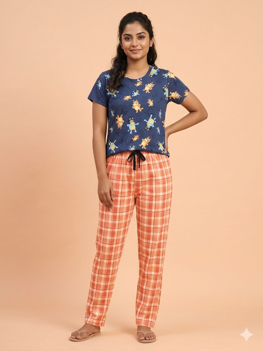 Navy Blue Bluey Print T-Shirt and Pant Set