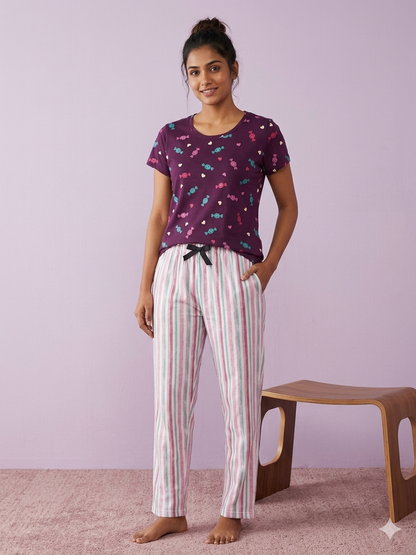 Purple Candy Print T-Shirt and Pant Set