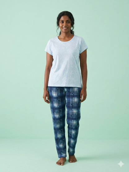 Light Blue Floral Print T-Shirt and Pant Set