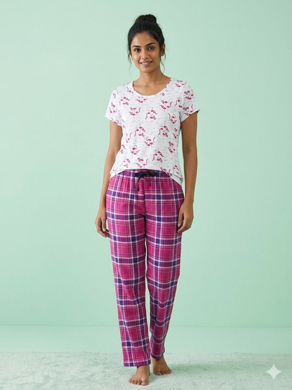White Flamingo Print T-Shirt and Pant Set