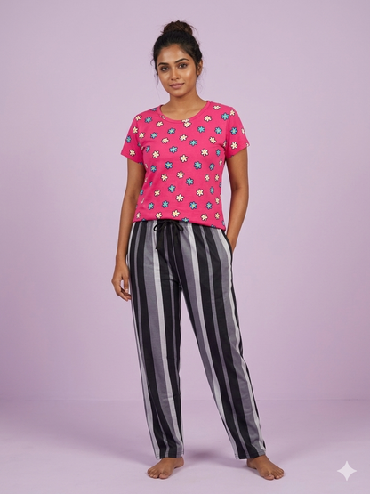 Pink Daisy Print T-Shirt and Pant Set
