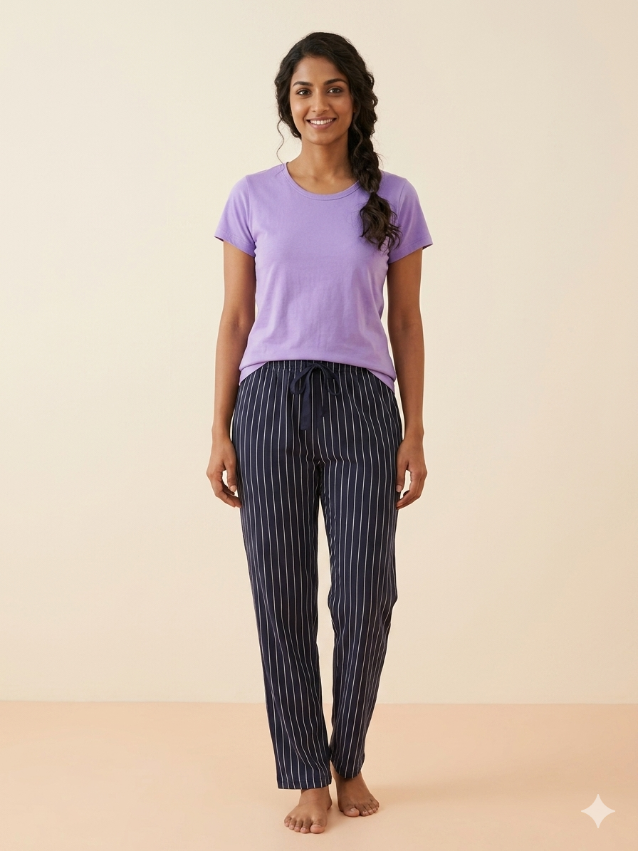Lavender Solid T-Shirt and Pant Set