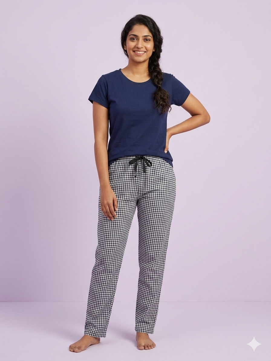 Navy Blue Solid T-Shirt and Pant Set