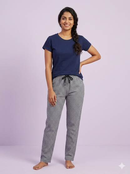 Navy Blue Solid T-Shirt and Pant Set
