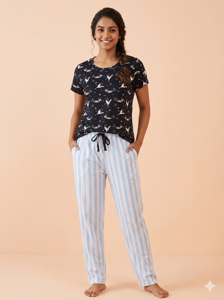 Black Boston Terrier Print T-Shirt and Pant Set