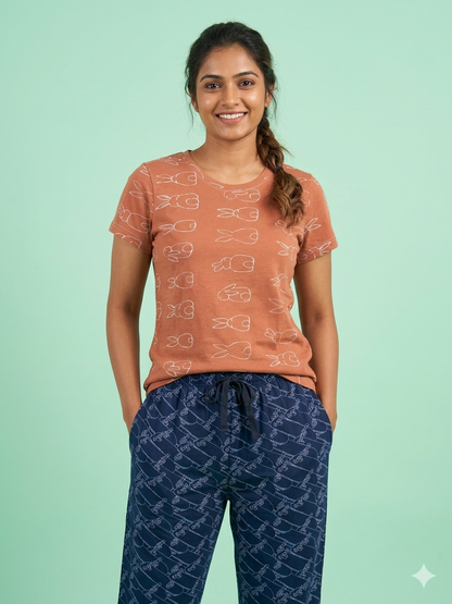 Brown Bunny Print T-Shirt and Pant Set