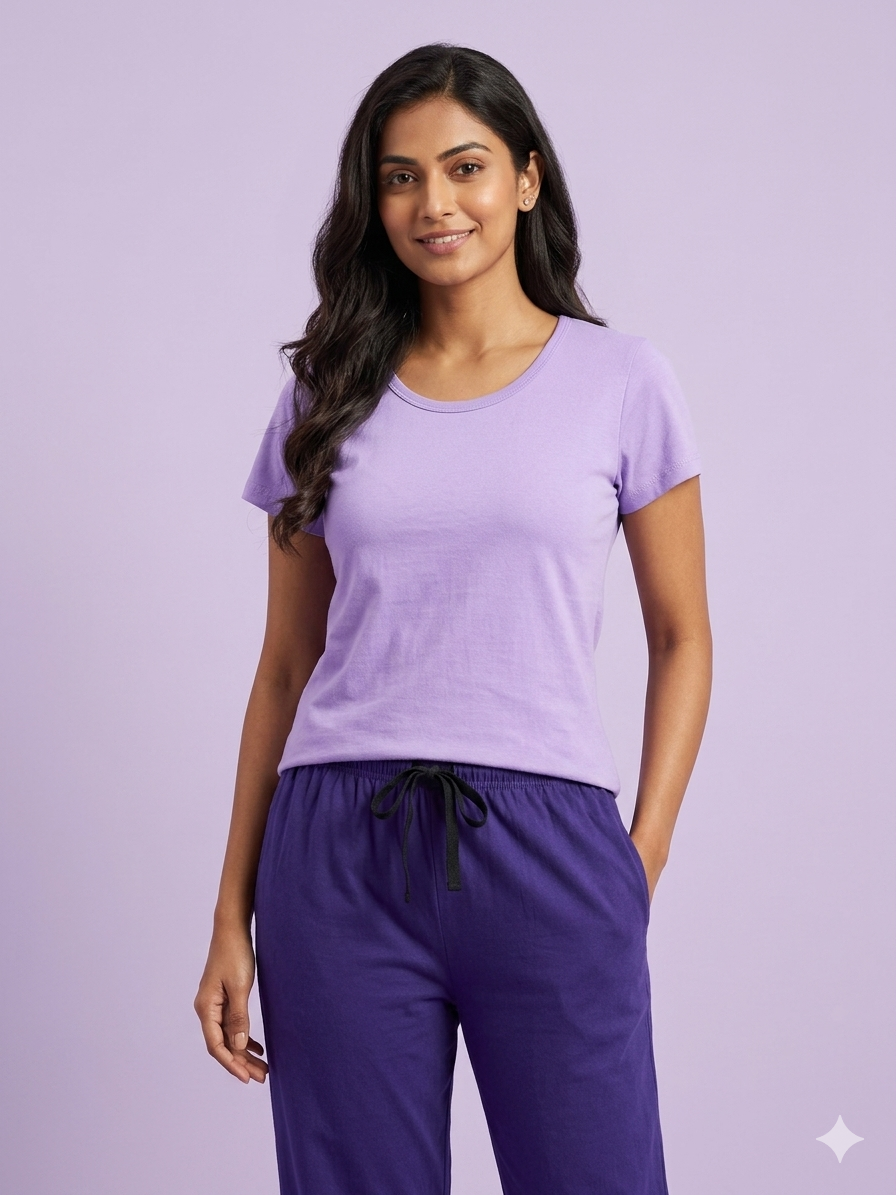 Lavender Solid Women's T-Shirt with Palazzo
