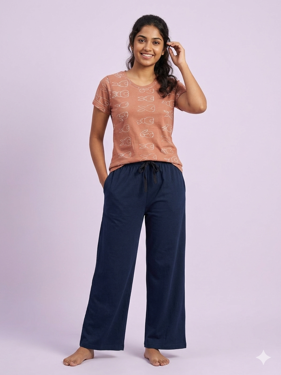 Camel Bunny Print Women's T-Shirt with Palazzo