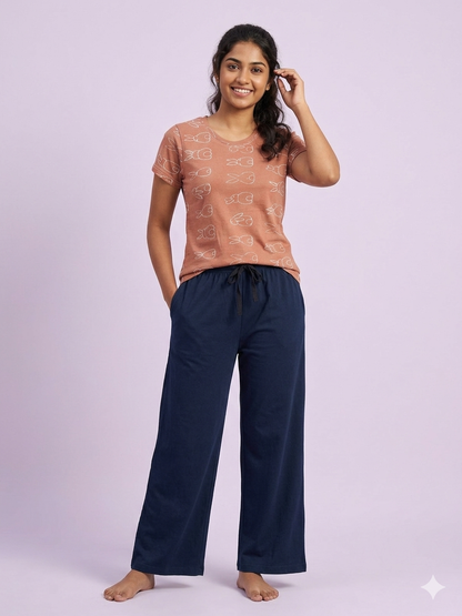 Camel Bunny Print Women's T-Shirt with Palazzo