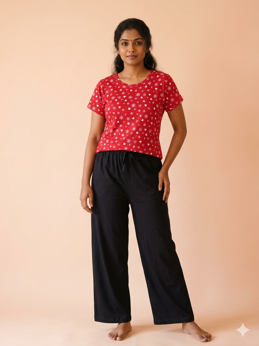 Red Snowflake Print T-shirt with Palazzo
