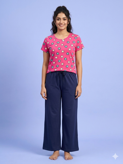 Pink Daisy Print T-shirt with Palazzo