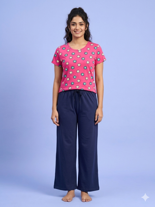 Pink Daisy Print T-shirt with Palazzo