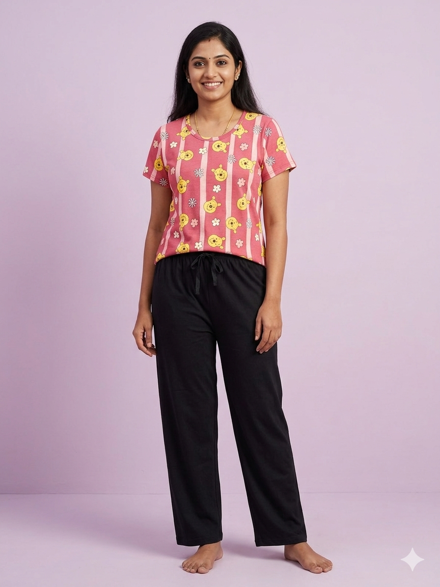 Red Teddy Print T-shirt with Palazzo