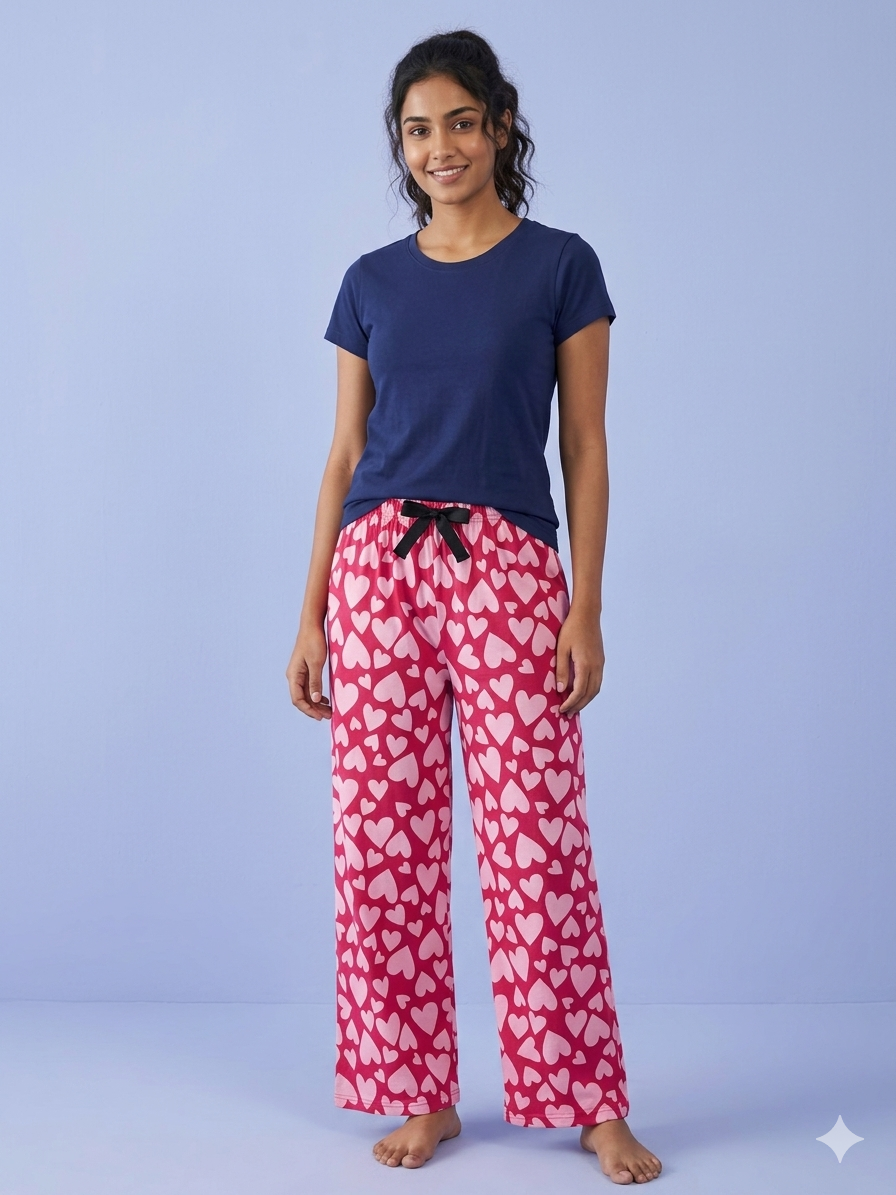 Navy Heart Print T-shirt with Spun Palazzo