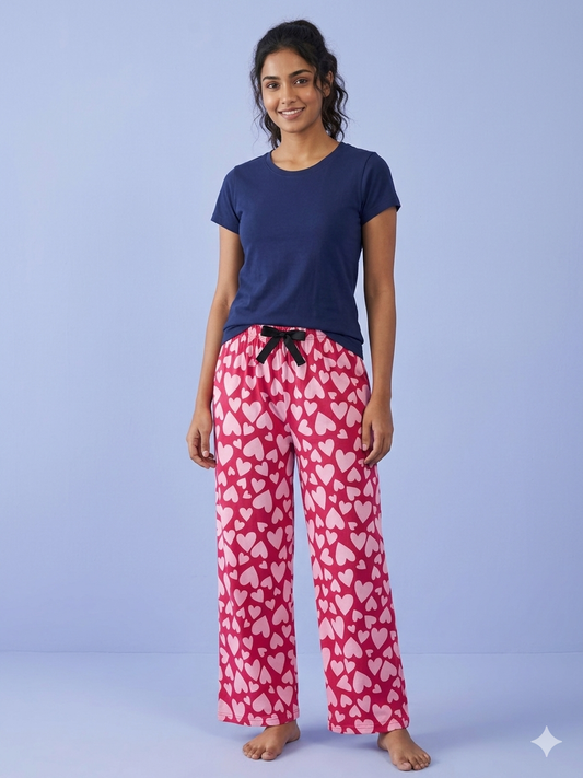 Navy Heart Print T-shirt with Spun Palazzo