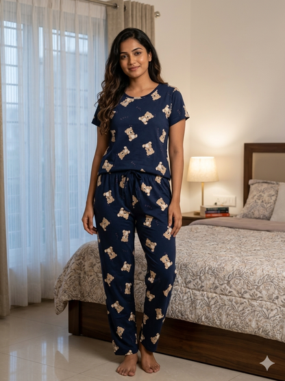 Women's Midnight Navy Teddy Bear Lounge T-Shirt & Pant Set
