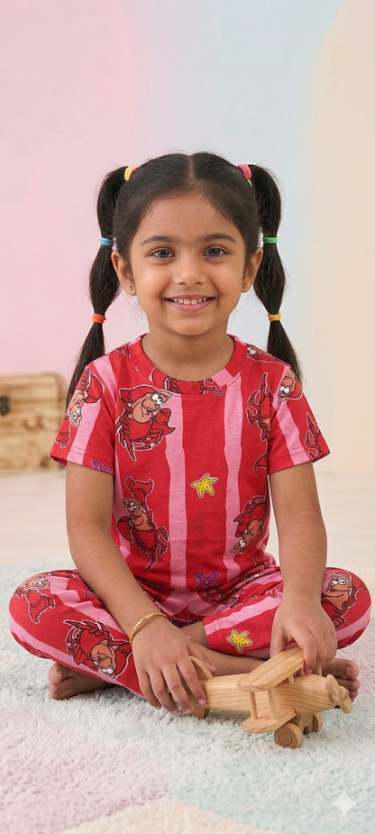 Red and Pink With Hoot Printed T-Shirt and Pant Co-ords