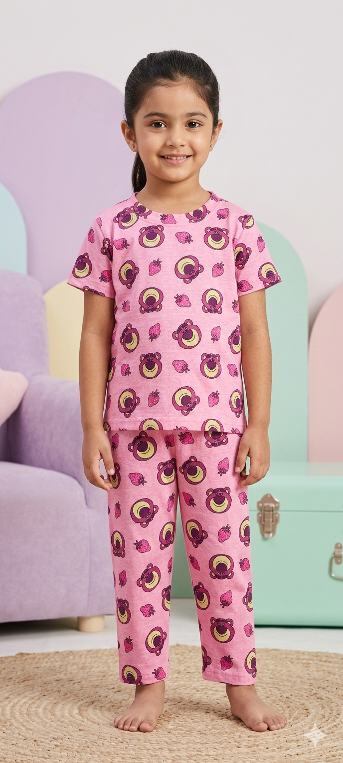 Pink With Owl Printed T-Shirt and Pant Co-ords