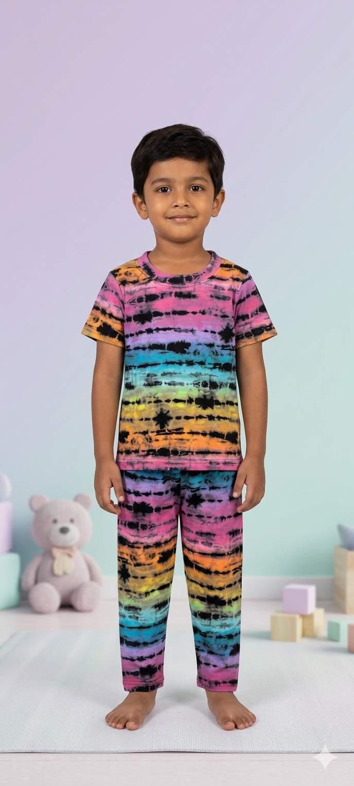 Multicolor Tie-Dye Printed T-Shirt and Pant Co-ords