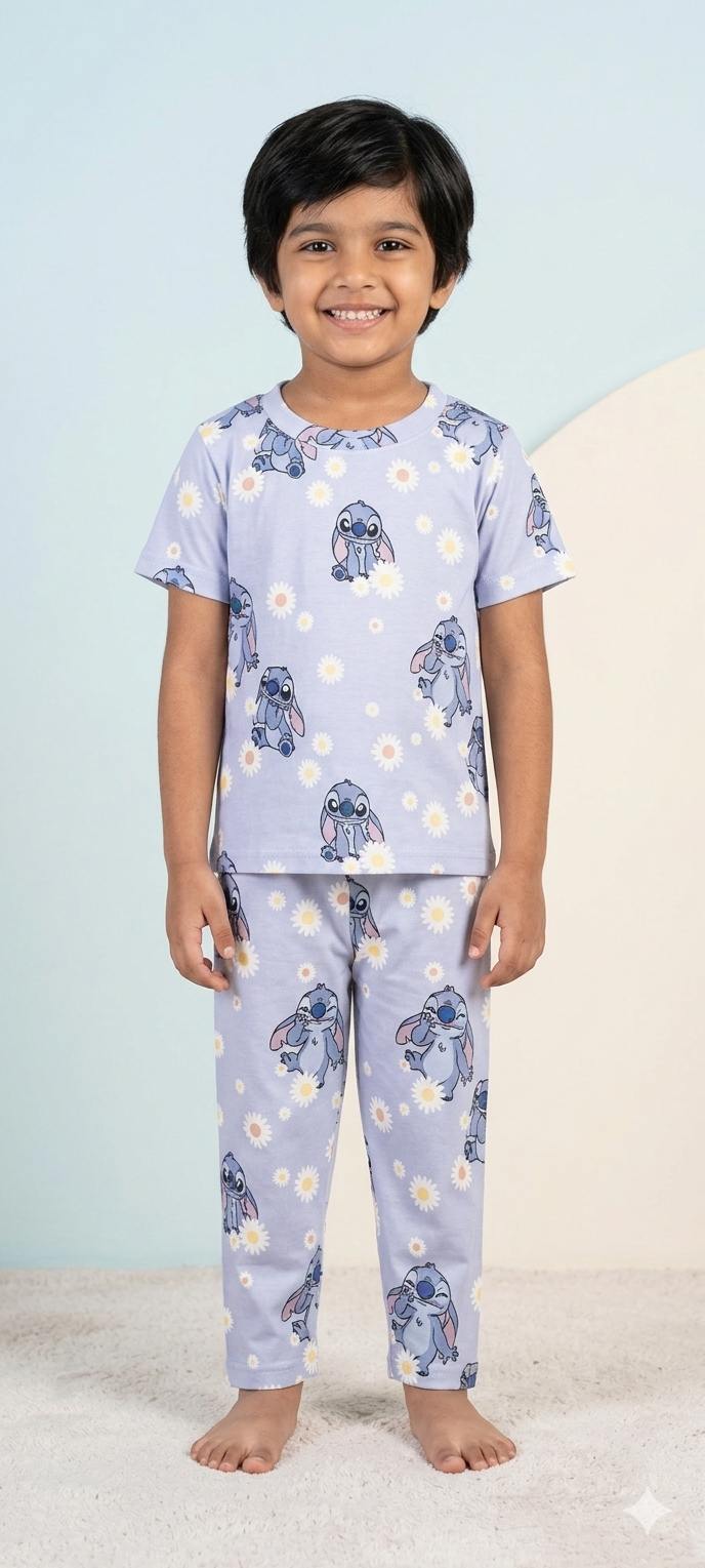 Grey Cartoon Floral Printed T-Shirt and Pant Co-ords