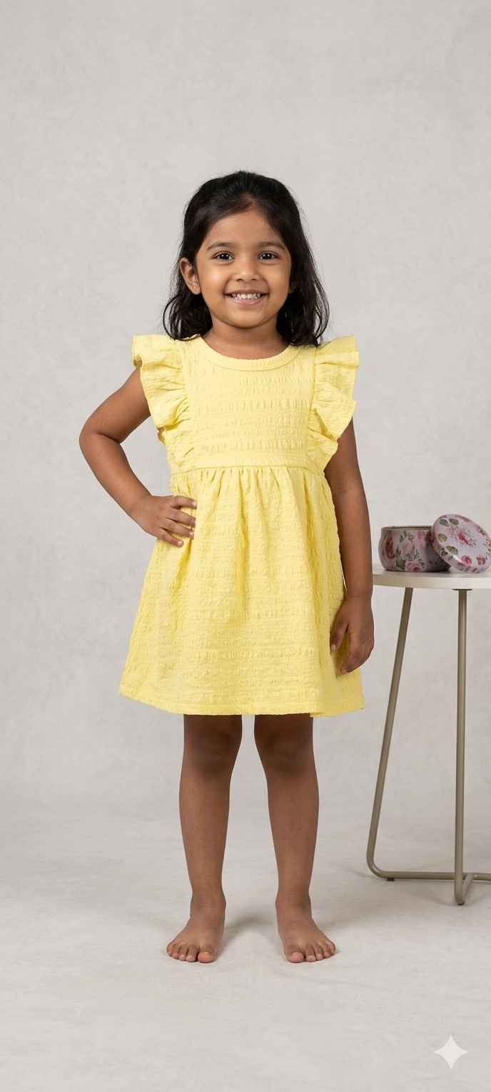 Yellow Ruffle Sleeve Frock