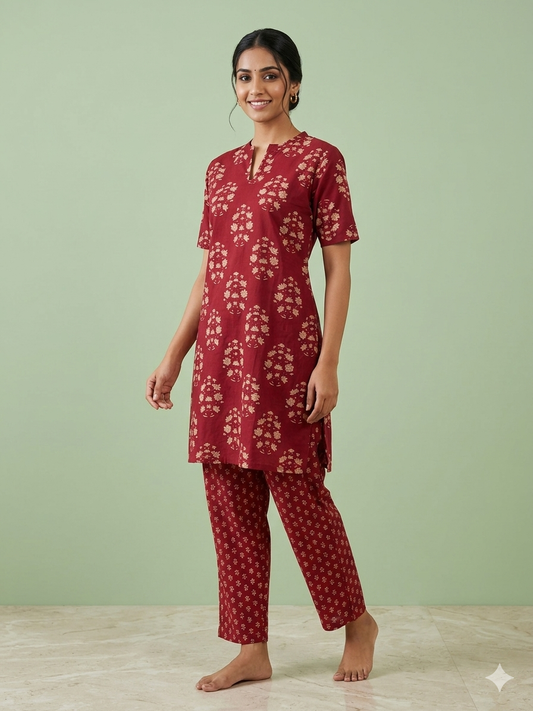 Women's Maroon Floral Printed Short Kurti