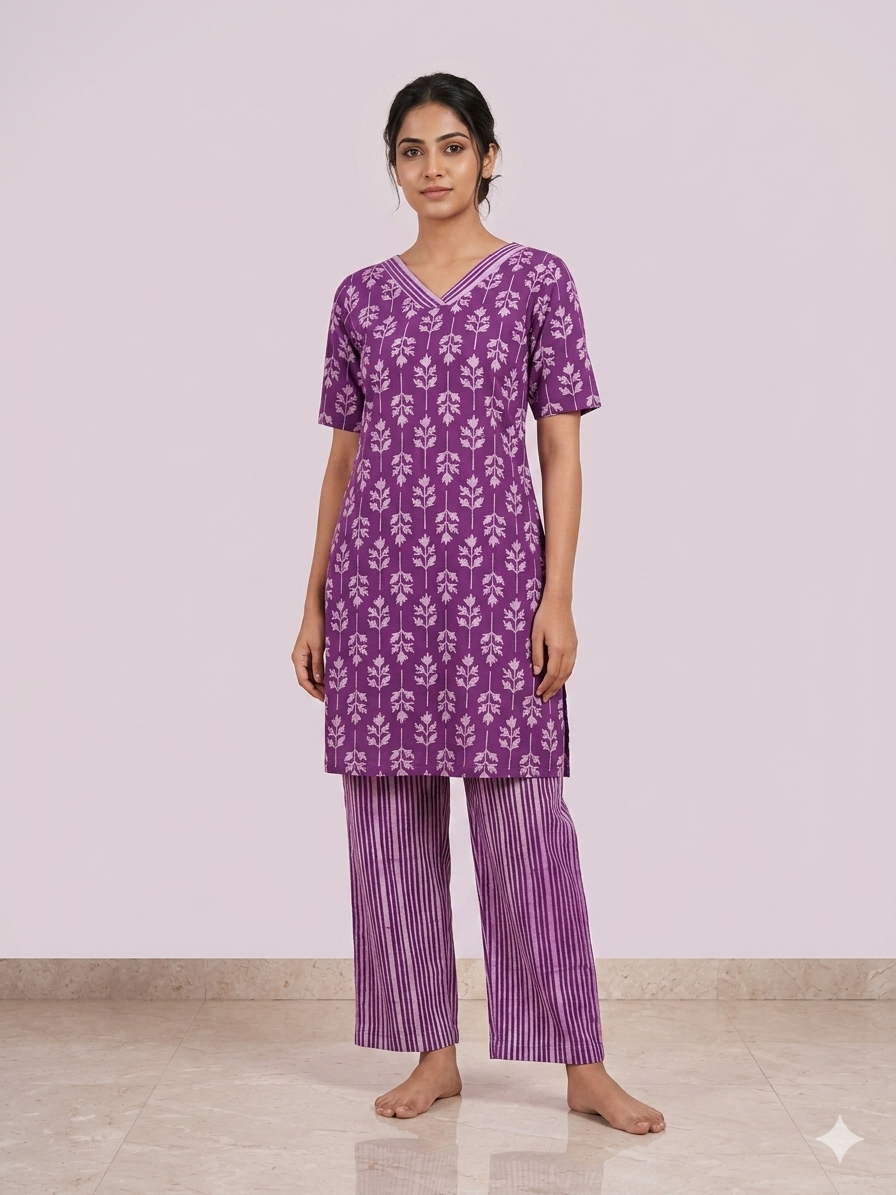 Women's Purple Floral Printed Short Kurti