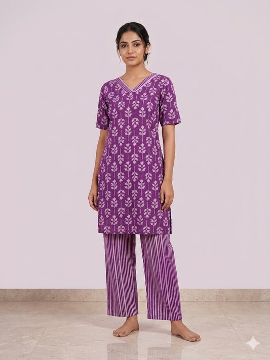 Women's Purple Floral Printed Short Kurti