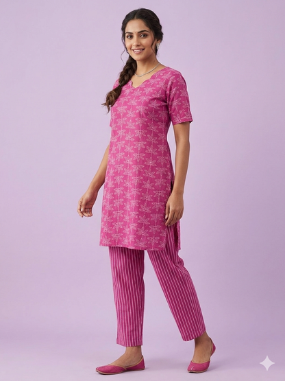 Women's Pink Floral Printed Short Kurti