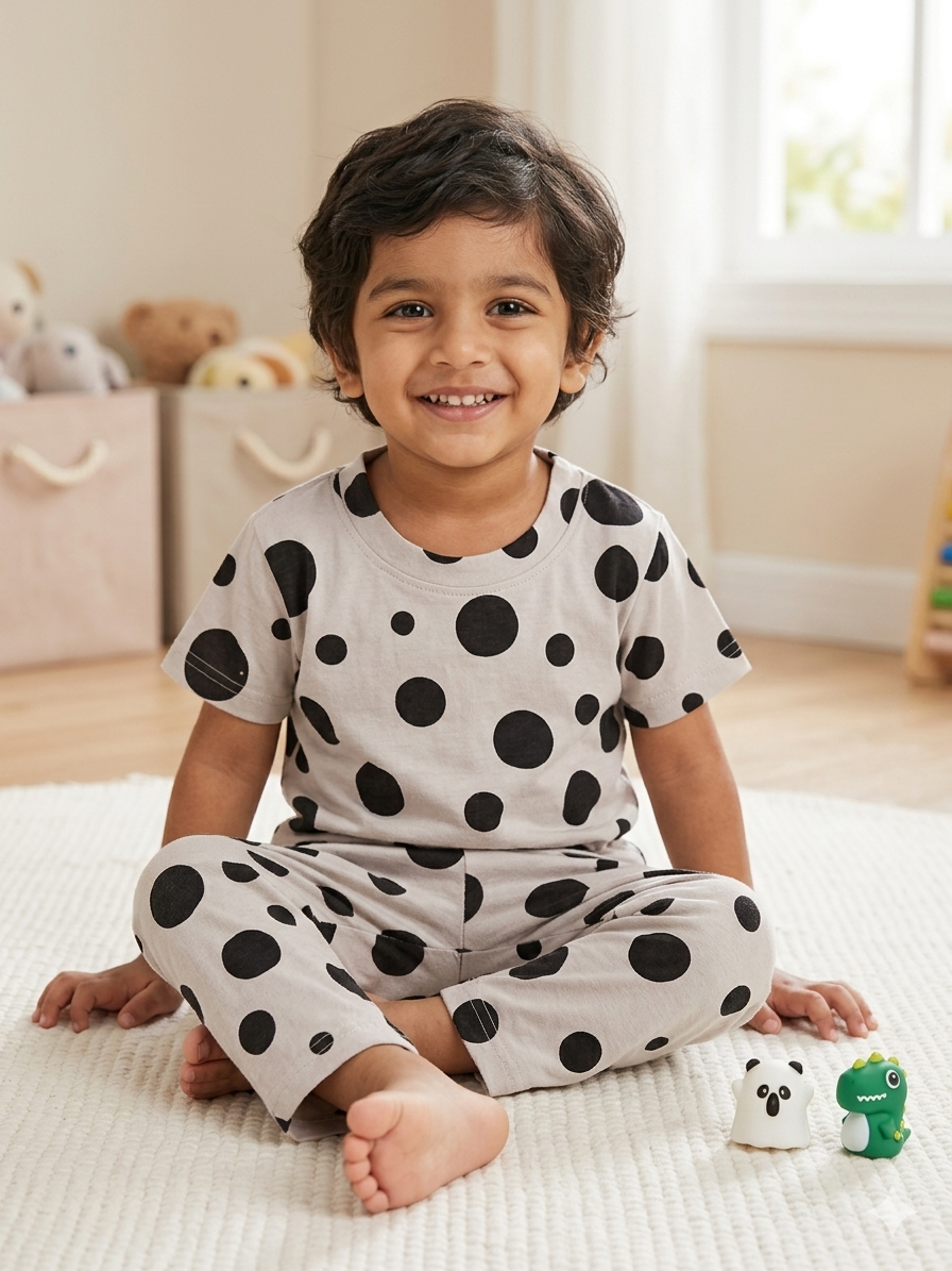 Kids Pearl Grey Polka Dot T-Shirt & Pants Co-ord Set