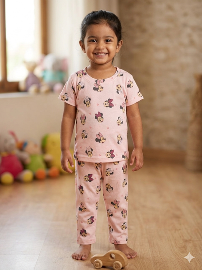 Kids Baby Pink Mickey Mouse T-Shirt & Pants Co-ord Set