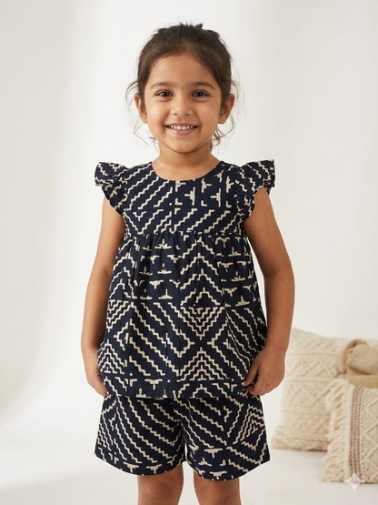 Kids Midnight Navy Tribal Geometric Top & Shorts Coord Set