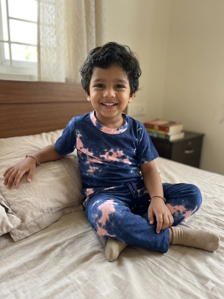 Navy Blue Pink Tie-Dye Printed T-Shirt and Pant Co-ords