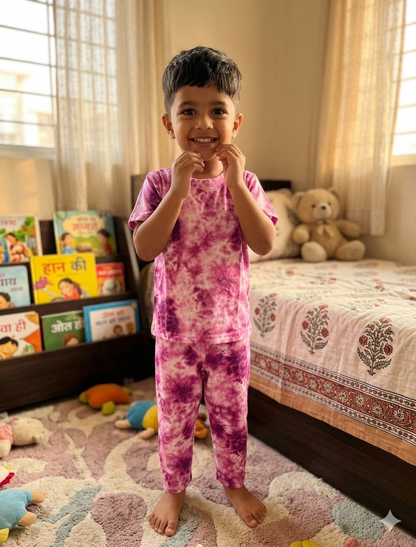 Pink Purple Tie-Dye Printed T-Shirt and Pant Co-ords
