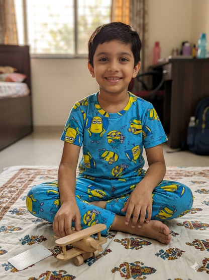 Sky Blue and Toys Printed T-Shirt and Pant Co-ords